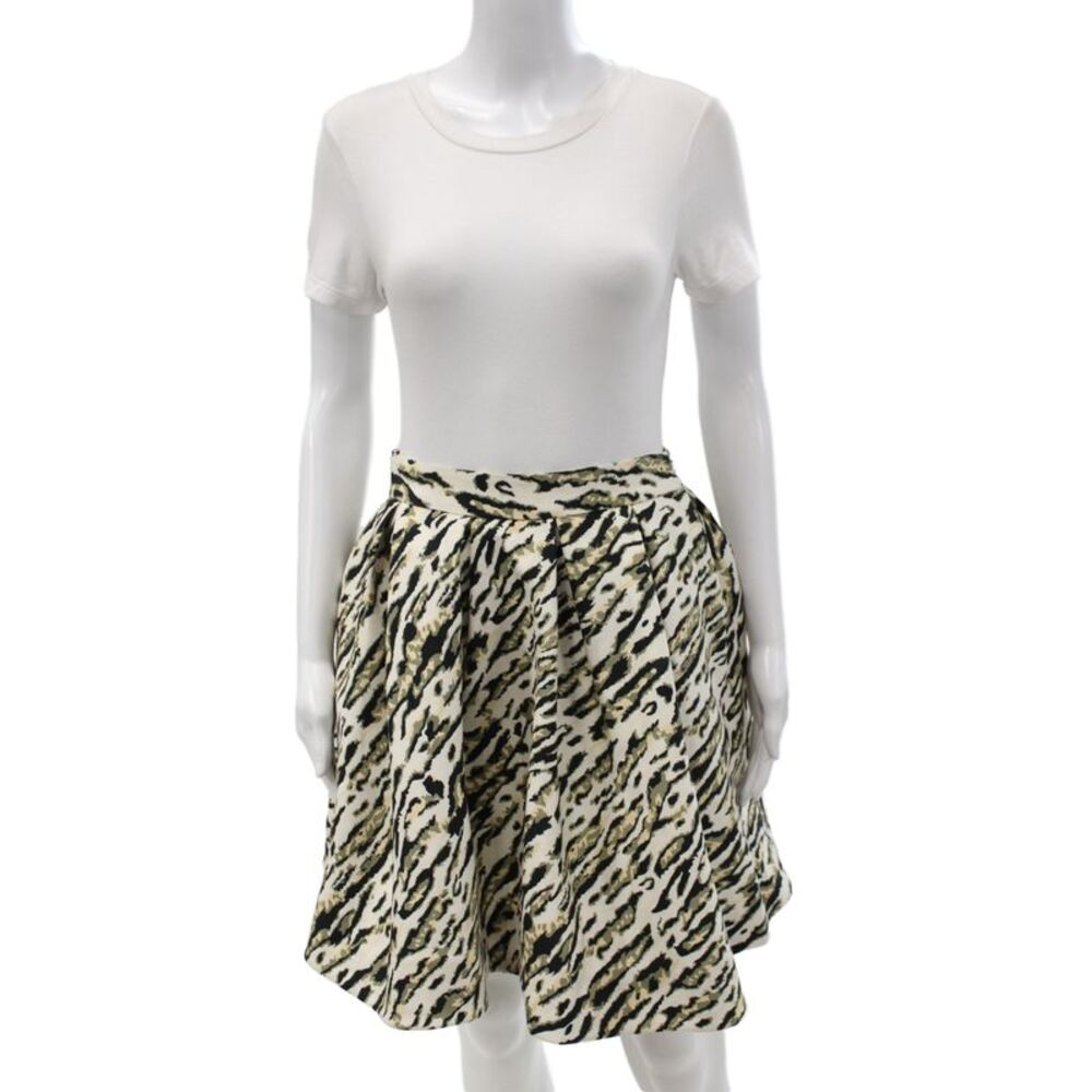 Theo Womens A-Line Pleated Skater Mini Skirt Beige Animal Print Size M
